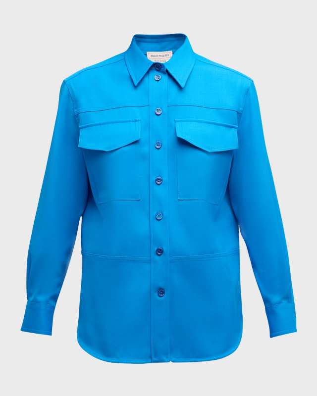 Paneled Wool Collared Shirt
